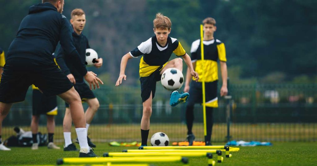 Elite football players in training